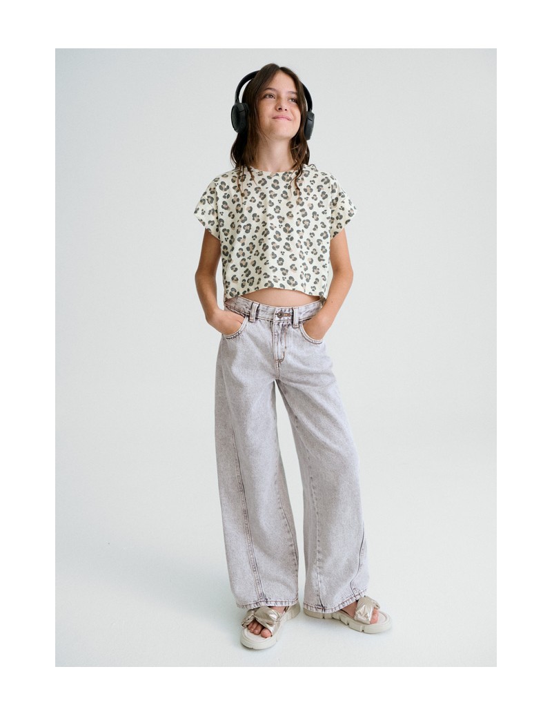 Pantalon largo tejano wide leg